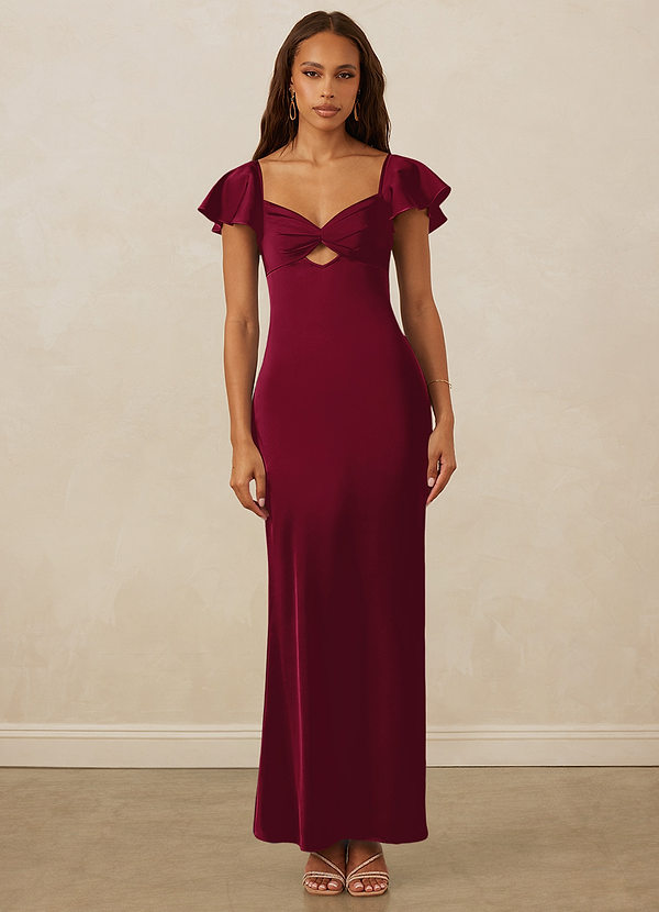 Christian Siriano Bridal for Azazie 1005 Bridesmaid Dresses Flutter Sleeve Stretch Satin Sheath Dress image1