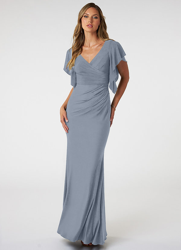 Azazie Lysa Bridesmaid Dresses A-Line Ruched Luxe Knit Floor-Length Dress image1