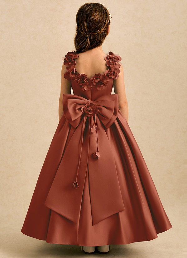Azazie Eden Robes de cortège enfant Robe Princesse en Mat Satiné Plissé Auburn image1