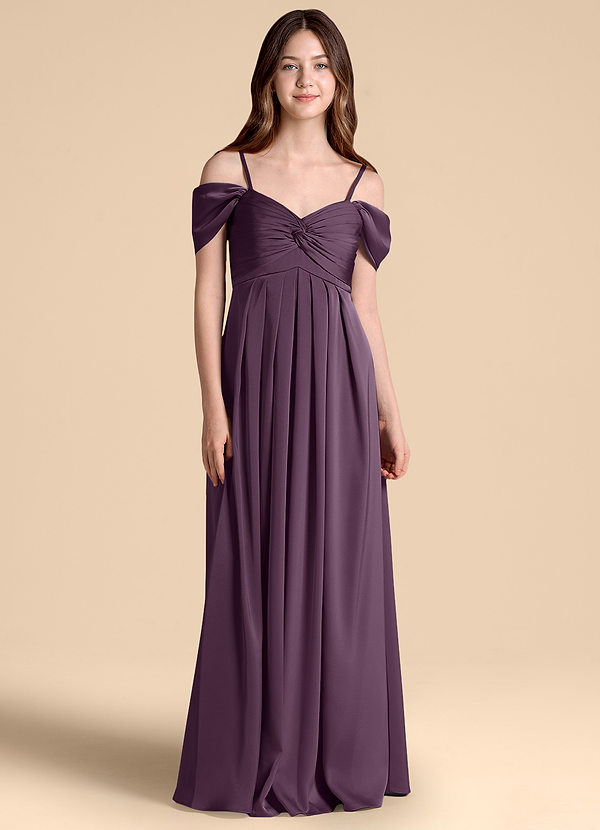 Azazie Kaitlynn Junior Klä av A-Line i Stretch Satin Av axeln image1