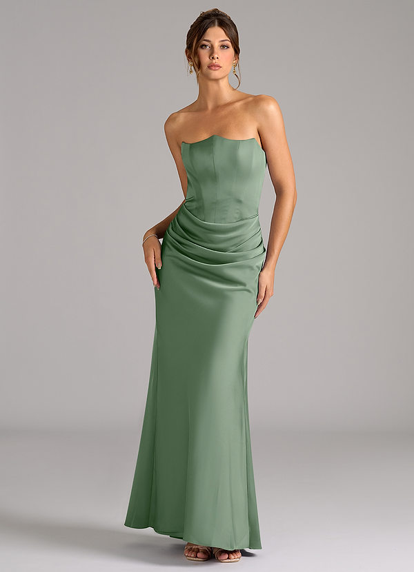 Azazie Debby Abiti da Damigella Abito Convertibile Sirena in Raso Elasticizzato Senza Cinturino Matcha image1