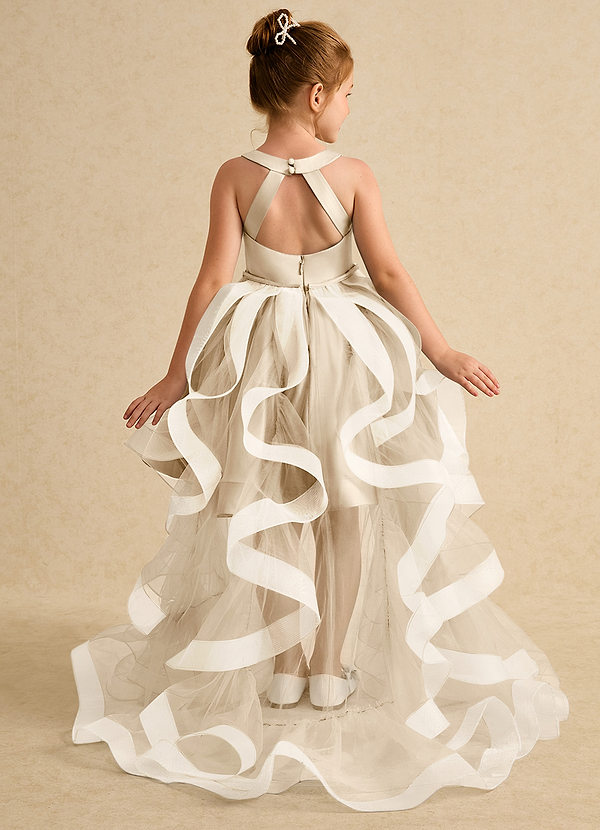 Azazie Julietta Flower Girl Dresses Champagne Ball-Gown Convertible Tulle Dress image1
