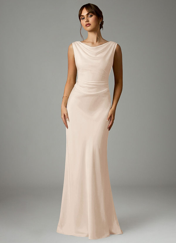 Azazie Kieryn Bridesmaid Dresses White Alabaster Mermaid Pleated Stretch Satin Dress image1