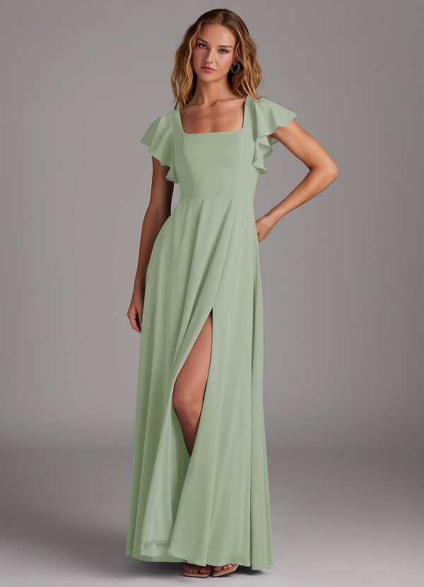 Azazie Bondi Bridesmaid Dresses Dusty Sage A-Line Side Slit Stretch Chiffon Dress image1
