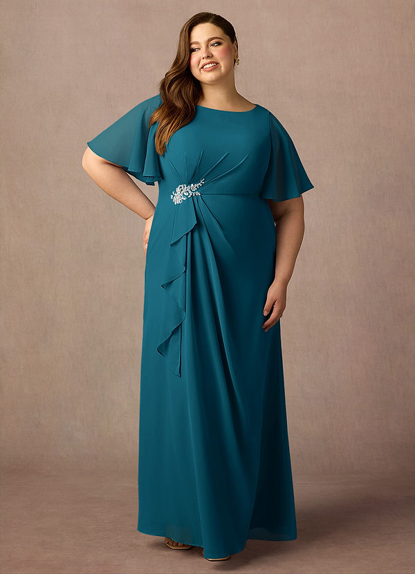 Azazie Rain Robe Mère de la Mariée & du Marié Robe Fourreau en Mousseline de soie Perlé Bleu Encre image1