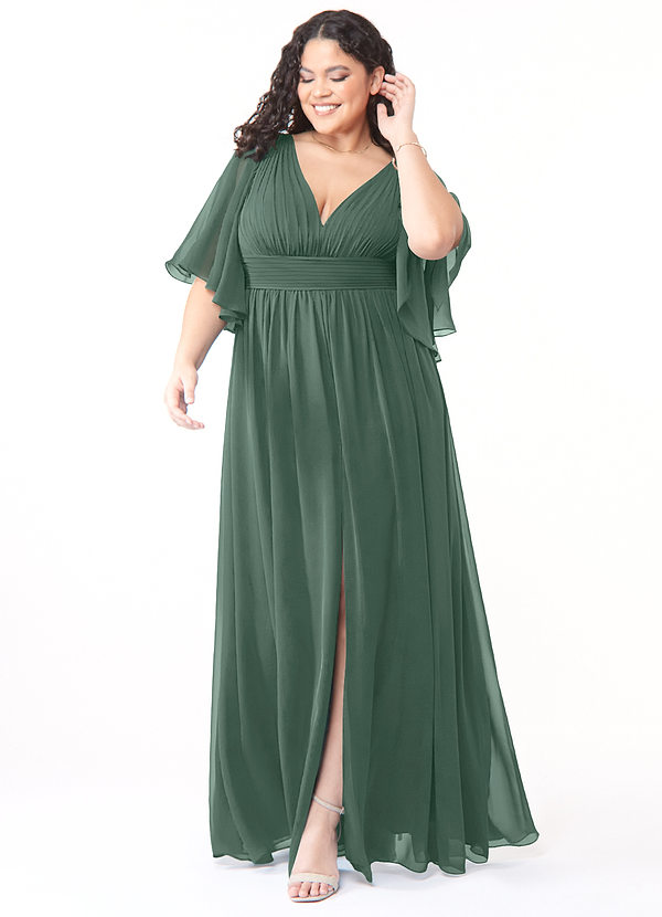 Azazie Temeka Brautjungfernkleider A-Linie Gestreift Chiffon Kleid Seemoos image1