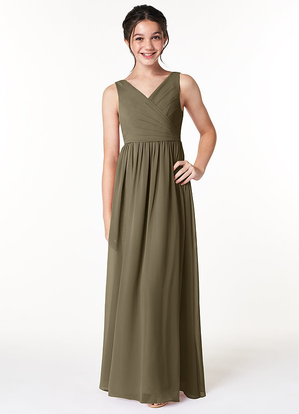 Azazie Sawyer Junior Willow Green A-Line Pleated Chiffon Dress image1