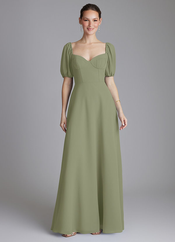 Azazie Fatima Bridesmaid Dresses Pistachio A-Line with Pockets Chiffon Dress image1
