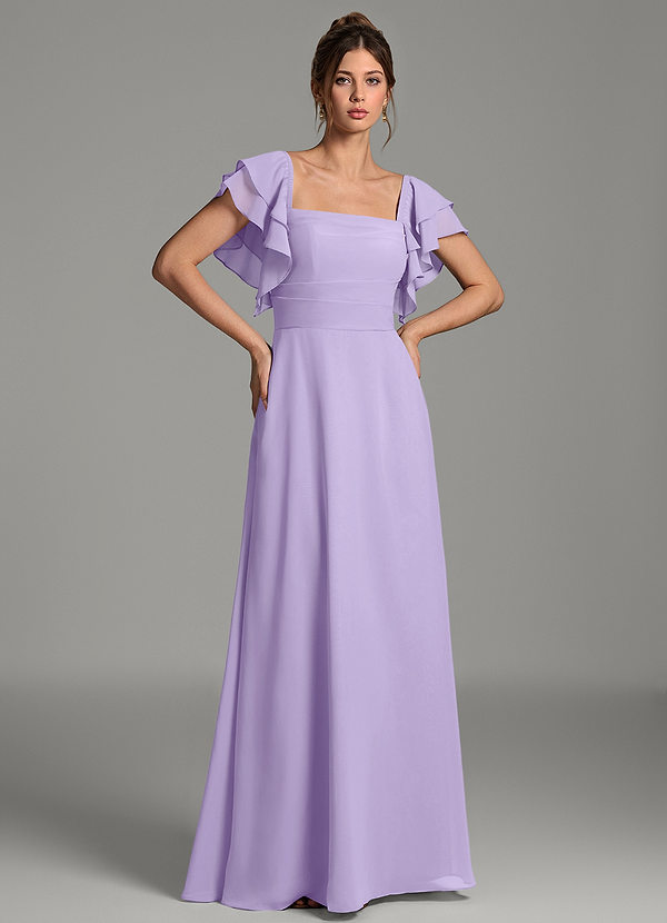 Azazie Dacia Bridesmaid Dresses Lilac A-Line Ruched Chiffon Dress image1