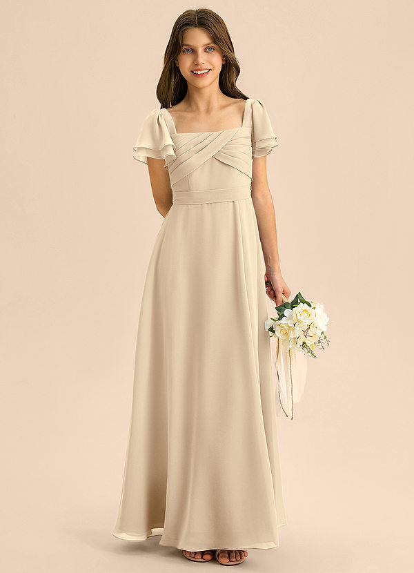 Azazie Azey Junior Champagne A-Line Ruched Chiffon Dress image1