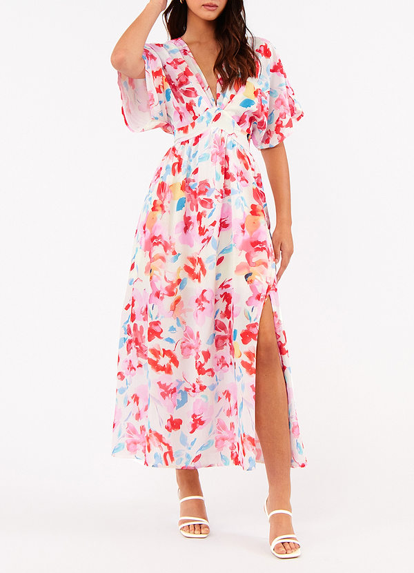 front Honolulu Pink Short Sleeve Maxi Dress