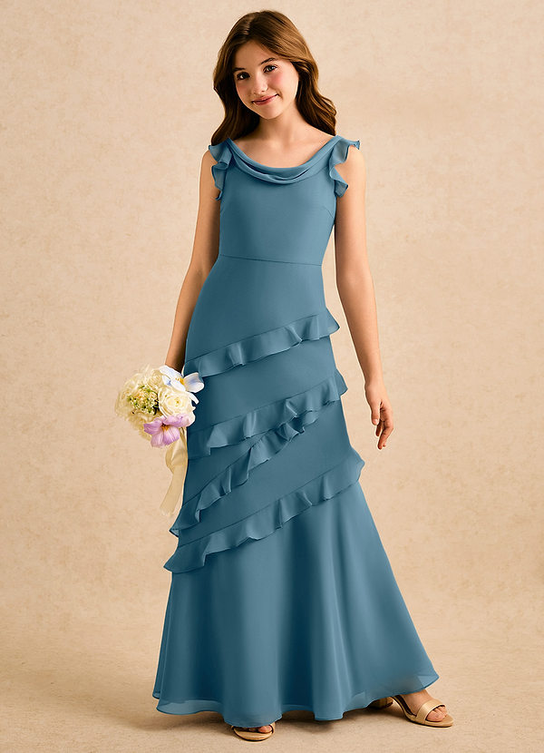 Azazie Aria Girls Formal Sukienki dla dziewczynek sypiących kwiaty Syrena Marszczony Szyfon Długość podłogi Sukienka image1