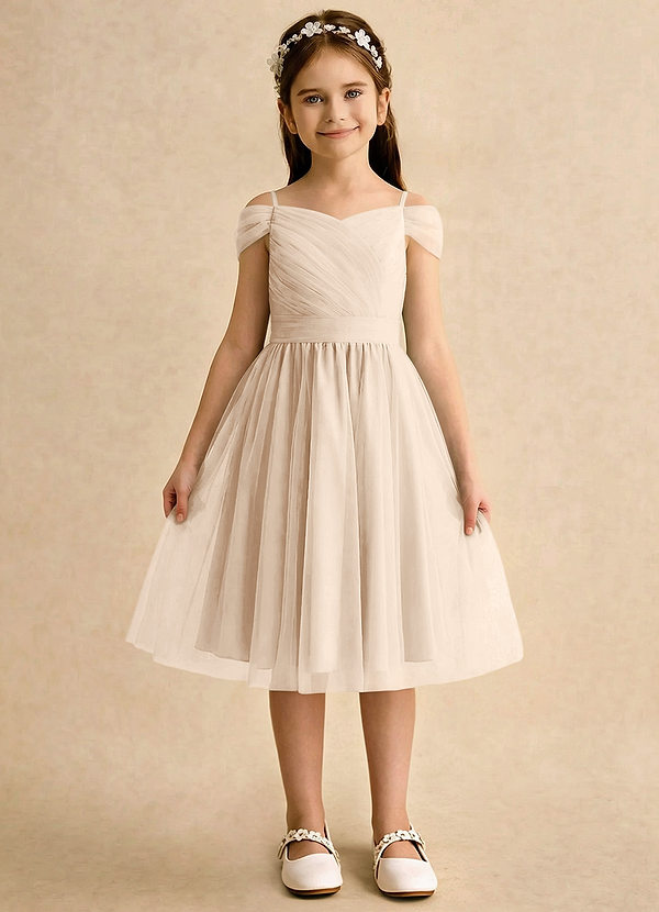Azazie Lila Girls Formal Robes de cortège enfant Robe Trapèze en Tulle Épaule décolletée Albâtre Blanc image1