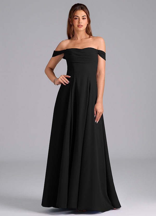 Azazie Almina Vestidos Dama de Honor Vestido de Negro de Gasa de Corte en A Convertible con Vestidos sin tirantes image1