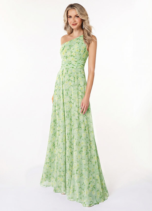Azazie Dallas Vestidos de Dama de Honor Vestido Sálvia Floral Sonhadora de Chiffon de Linha A com Ombro Único image1