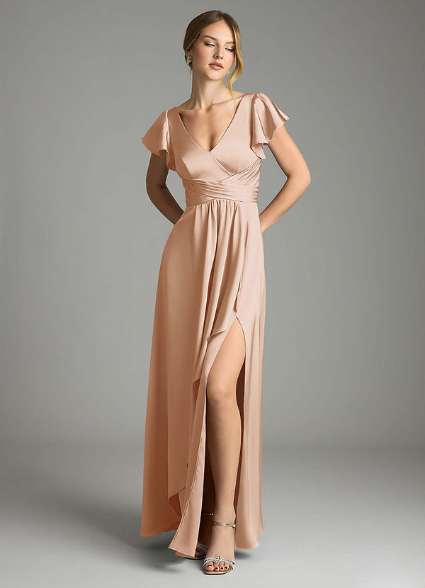 Azazie Omari Brautjungfernkleider Eine Linie Stretch-Satin Kleid Englisches Rosa image1