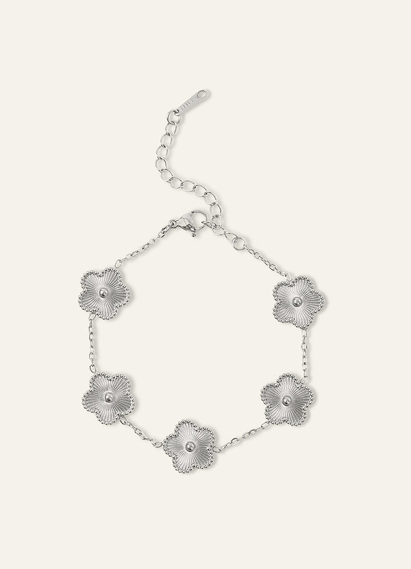 front Pulsera de acero inoxidable chapada en oro de 18 quilates con dije de trébol de cinco hojas