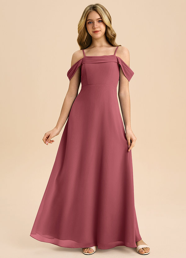 Azazie Anselie Junior Vestido de Merlot de Gasa de Corte en A con Vestidos sin tirantes image1