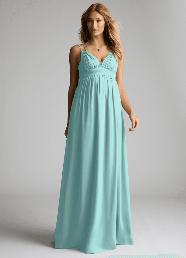 Azazie Emree Brautjungfernkleider für Schwangere A-Linie Chiffon Bodenlänge Kleid image1