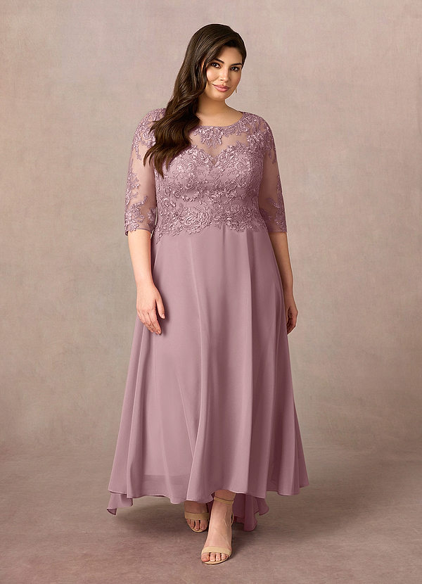 Azazie Monza Mother of the Brides Dresses Dusty Rose A-Line Lace Chiffon Dress image1