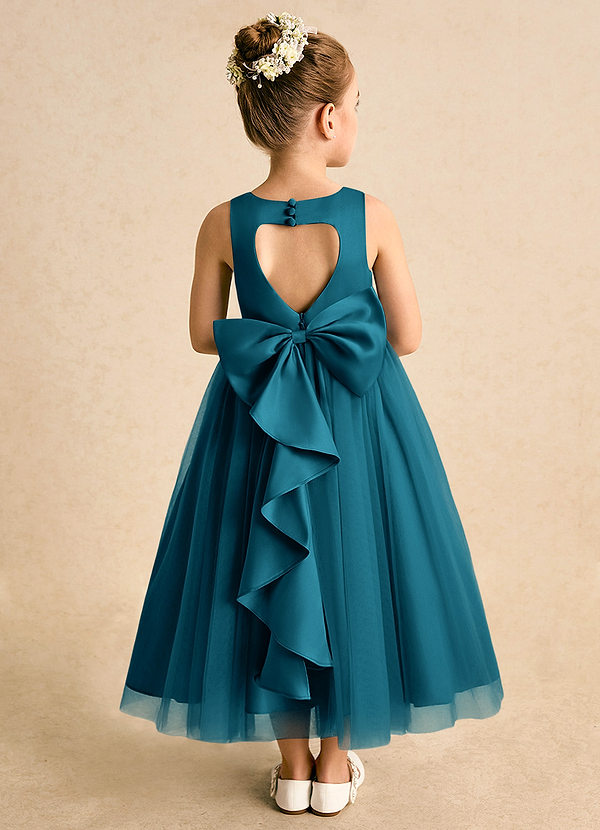 Azazie Solia Abiti da Ragazza di Fiori Abito Principessa in Tulle Fiocco Blu Inchiostro image1