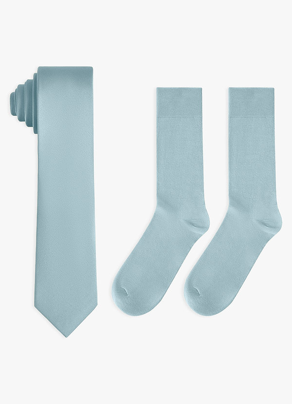 front Conjunto de corbata fina de satén elástico y calcetines de algodón a juego