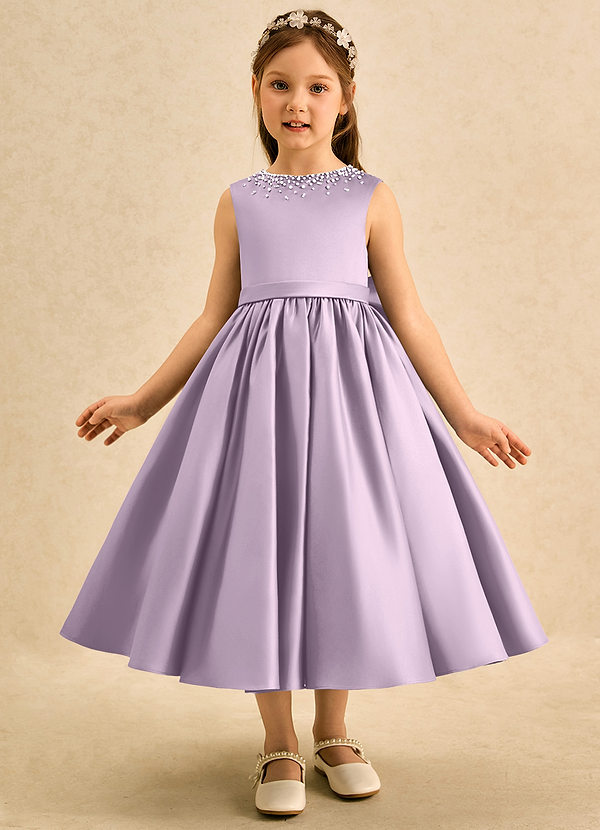 Azazie Doodle Flower Girl Dresses Frosted Lilac Ball-Gown Bow Matte Satin Dress image1