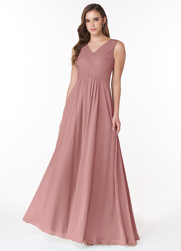 Azazie Flora Bridesmaid Dresses Dusty Rose A-Line Pleated Chiffon Dress image1