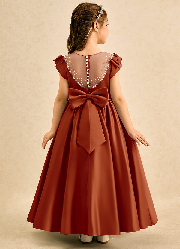 Azazie Toffee Abiti da Damigella Bambina Abito Stile Principessa in Raso Opaco Fiocco Paprika image1