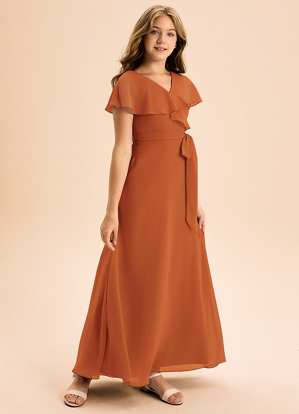 Azazie Lainey Junior Cinnamon A-Line with Pockets Chiffon Dress image1