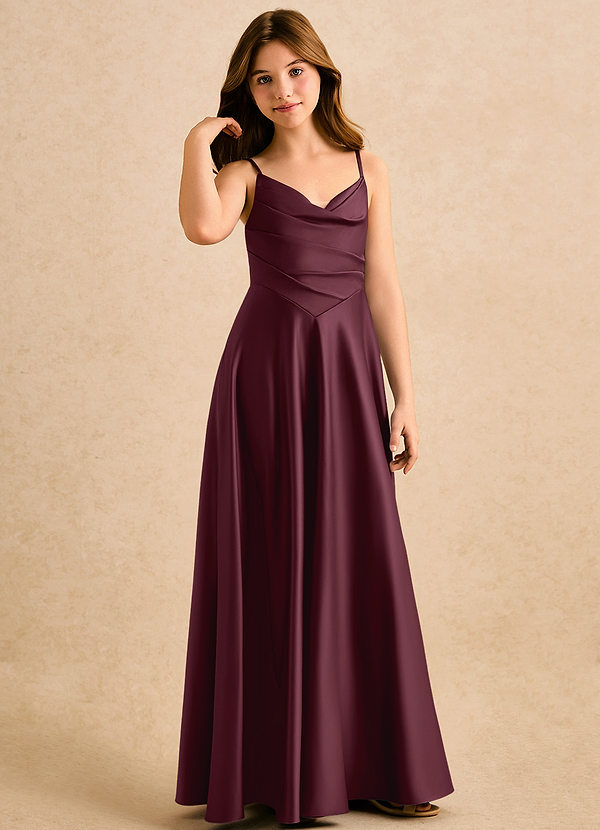 Azazie Kyla Girls Formal Sukienki dla dziewczynek sypiących kwiaty Linia A Dekolt w kształcie serca Matowy satynowy Długość podłogi Sukienka image1