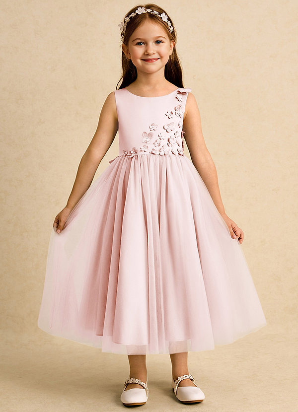 Azazie Malva Vestidos de Niña de Flores Vestido de Rosa Rubor de Tul de Princesa con Lazo image1