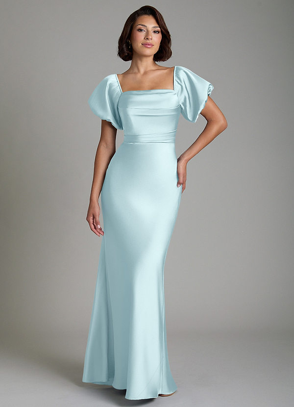 Azazie Lea Robes de demoiselle d'honneur Robe Sirène Convertible en Satin extensible Épaules dénudées Bleu Nuage image1