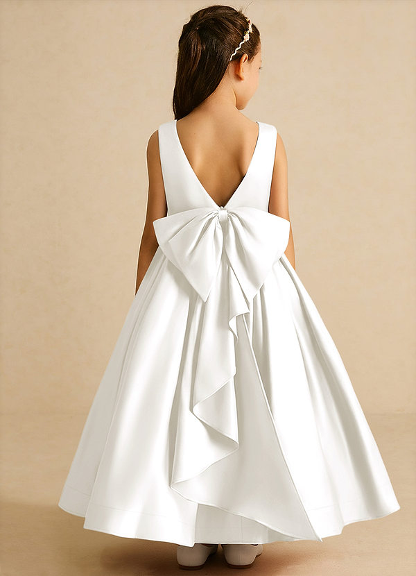 Azazie Cailee Flower Girl Dresses Ivory Ball-Gown Pleated Matte Satin Dress image1