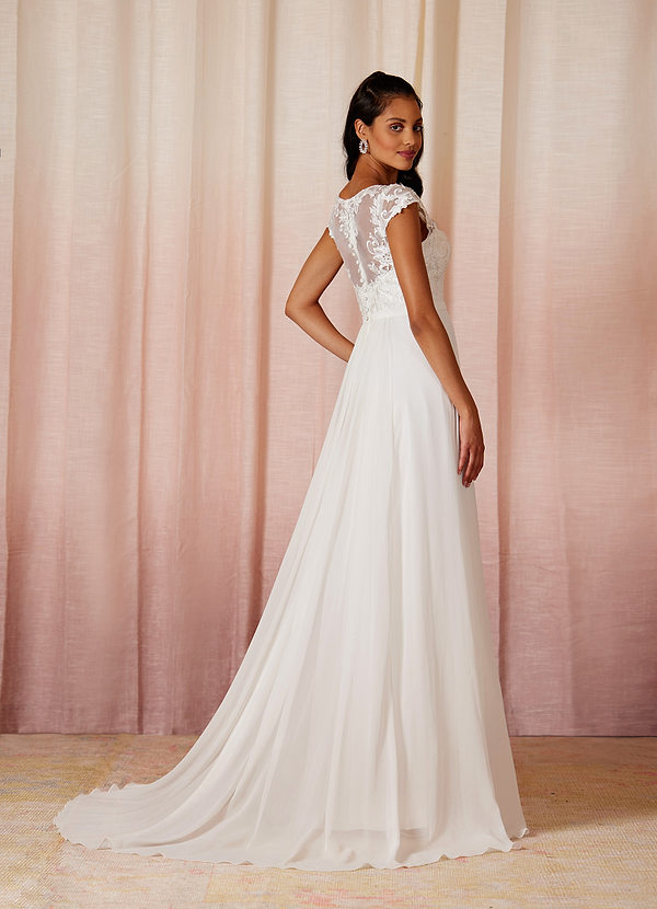 Azazie Brynslee Wedding Dresses A-Line Scoop Sequins Chiffon Chapel Train Dress image2
