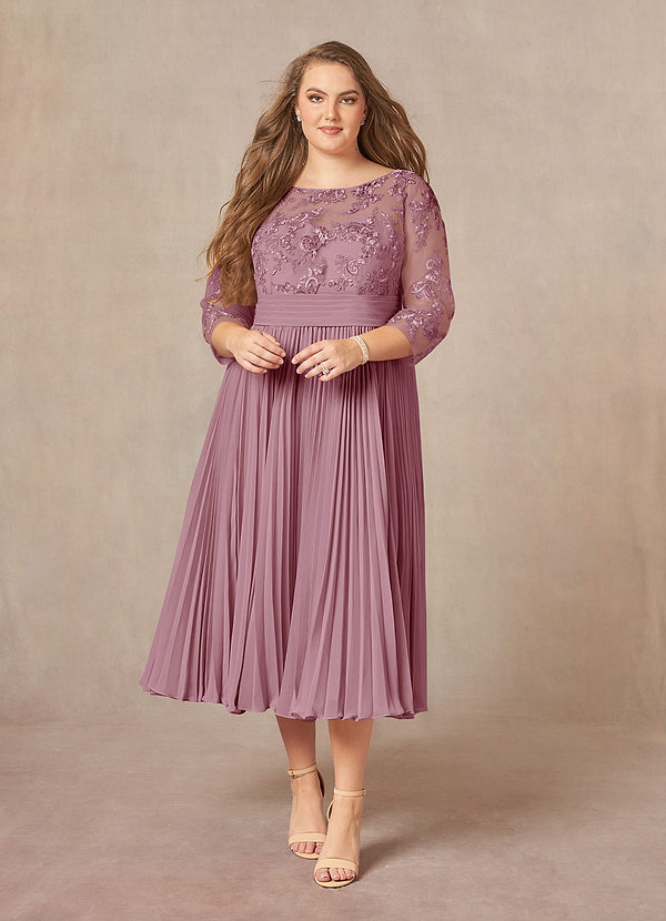 Azazie Tutu Mother of the Brides Dresses Vintage Mauve A-Line Boatneck Lace Chiffon Dress image1