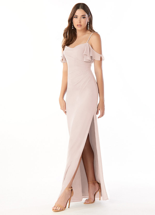 Azazie Emeralda Bridesmaid Dresses Sheath Off the Shoulder Chiffon Floor-Length Dress image1