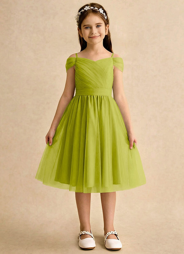 Azazie Lila Girls Formal Robes de cortège enfant Robe Trapèze en Tulle Épaule décolletée Citronnelle image1