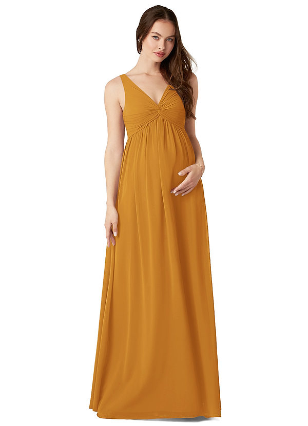 Azazie Yetta Maternity Bridesmaid Dresses A-Line V-Neck Gathered Chiffon Floor-Length Dress image1