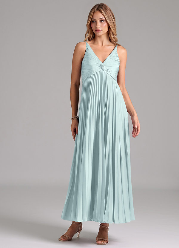 Azazie Raychelle Brautjungfernkleider A-Linie Plissee Stretch-Satin Kleid Nebel image1