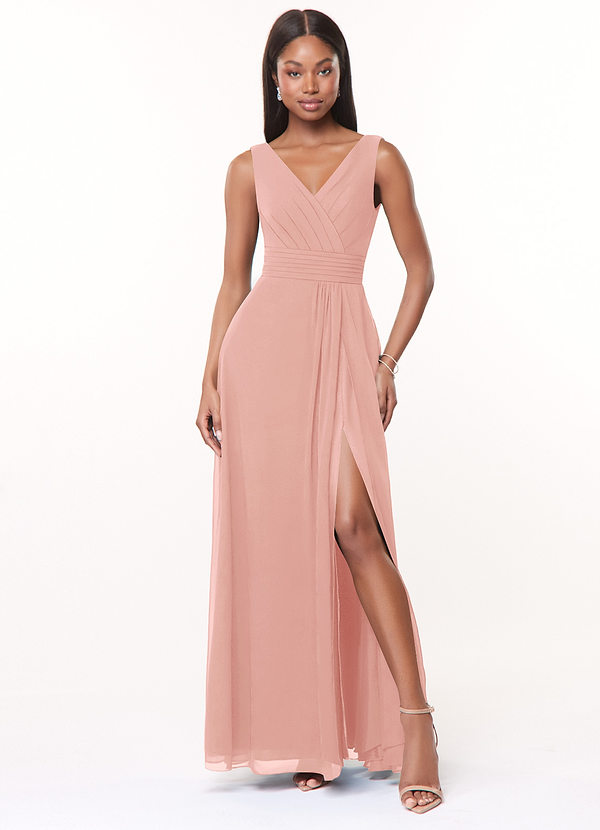 Azazie Karina Bridesmaid Dresses Rosette A-Line Pleated Chiffon Dress image1