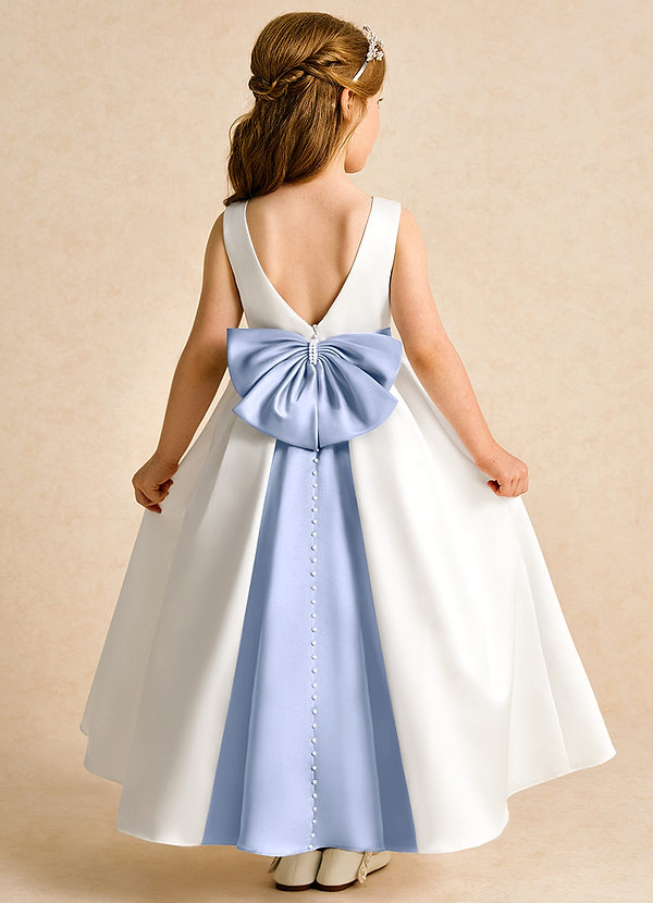 Azazie Cherry Robes de Fillette d'Honneur Robe Princesse en Mat Satiné Plissée Ivoire Eis image1