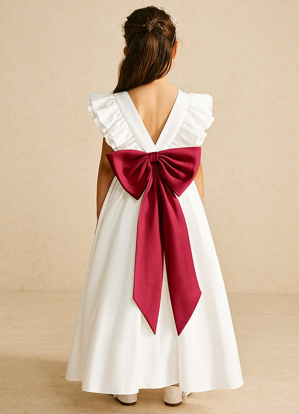 Azazie Aero Flower Girl Dresses Vestir Marfim Escarlate de Algodão de Linha A com Plissado image1