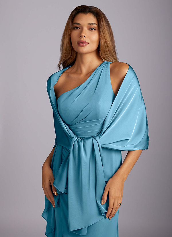 front Azazie Matching Color Aleena Stretch Satin Shawl