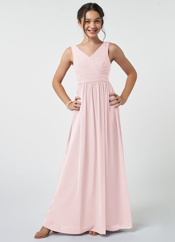 Azazie Kora Junior Blushing Pink A-Line Pleated Chiffon Dress image1