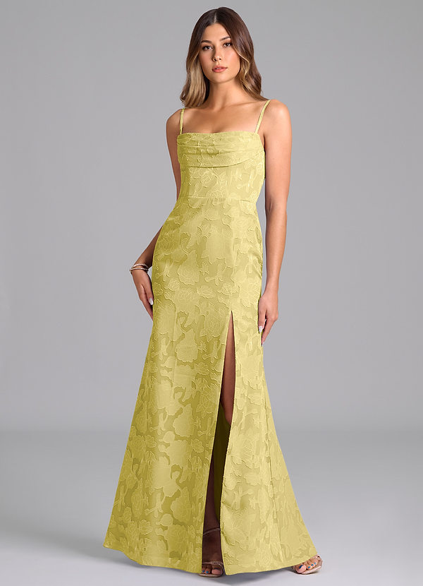 Azazie Saige Bridesmaid Dresses Canary A-Line Off the Shoulder Floral Burnout Convertible Dress image1