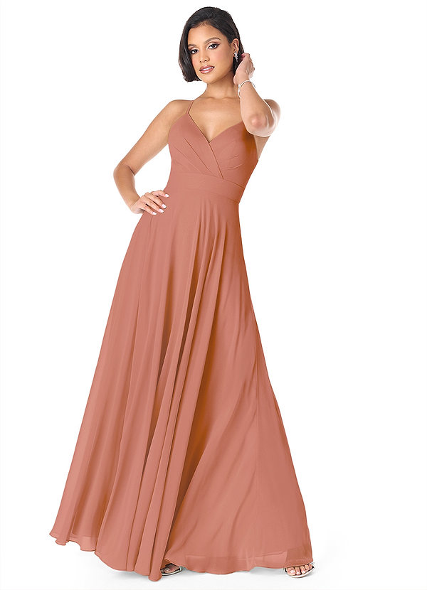 Azazie Avelina Bridesmaid Dresses MAI TAI A-Line V-Neck Pleated Chiffon Dress image1