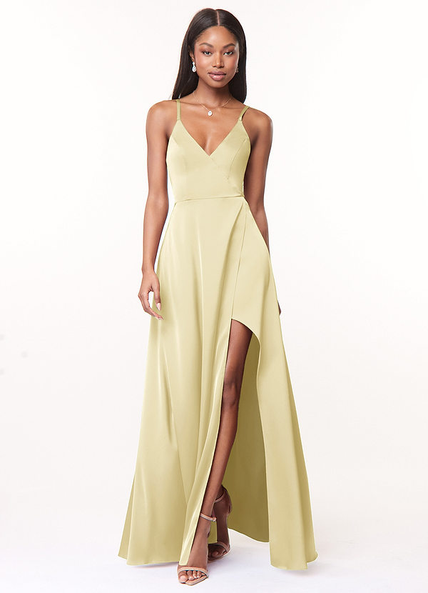 Azazie Maksim Suknie dla druhen Linia A Satyna elastyczna Do ziemi Sukienka image1