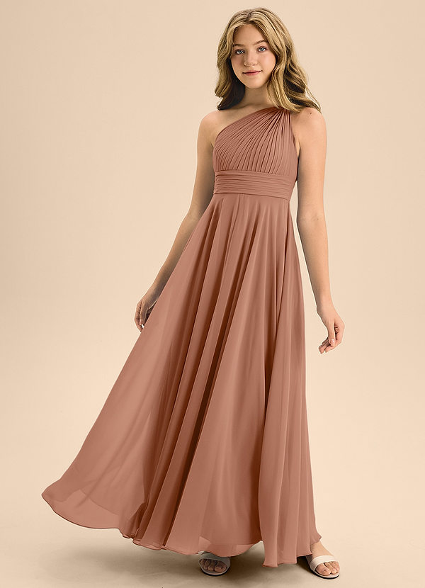 Azazie Charlize Junior Bronzer A-Line Pleated Chiffon Dress image1