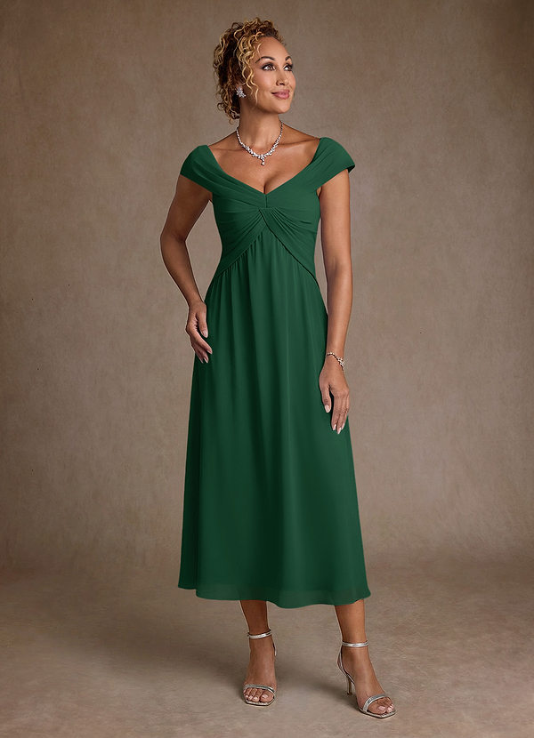 Azazie Mirta Suknie dla Matki Panny Młodej Linia A Pofałdowany Kwiatowe wypalenie Długość herbaty Sukienka image1